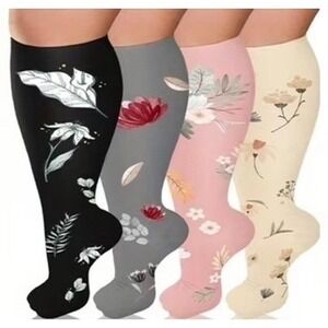 Unisex 20-30 mmHg Compression Socks 3XL Floral Double Gradient Medical 4 Pack